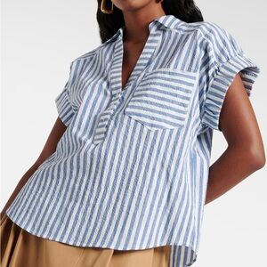 Veronica Beard Almera Stripe Cotton Blend Seersucker Top, Size S